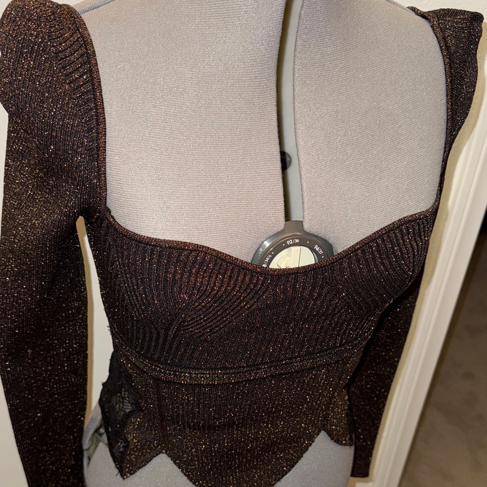 Beulah Black Glitter Long Sleeve Blouse